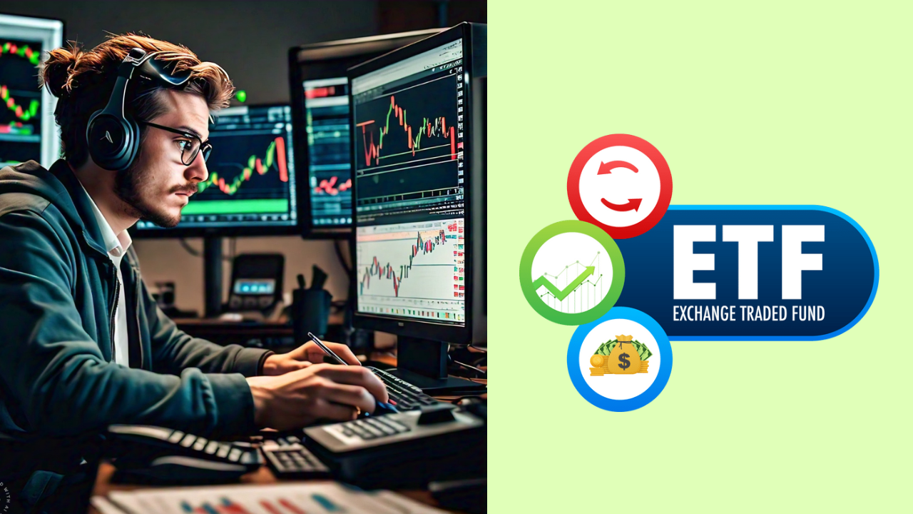 ETF's price movement during a trading day, with arrows indicating potential buy and sell points